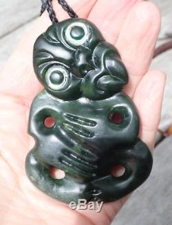 Unique New Zealand Dark Arahura Greenstone Pounamu Nephrite Jade Maori Hei Tiki