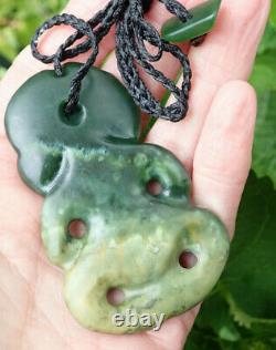 Unique Nz Greenstone Pounamu Nephrite Flower Jade Paua Eyed Maori Hei Tiki