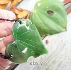 Unique Nz Greenstone Pounamu Nephrite Totoweka Jade Maori Kawakawa Leaf Pendant