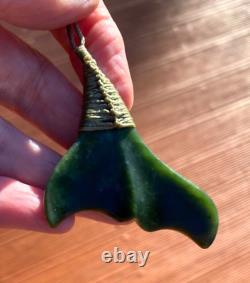 Unique Nz Pounamu Greenstone Nephrite Kawakawa Jade Maori Bound Whale Tail