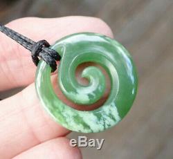 Unique Small Nz Pounamu Greenstone Inanga Flower Jade Maori Spiral Koru Pendant