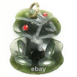 VINTAGE Carved Pounamu Greenstone Hei-Tiki Charm Pendant New Zealand Maori