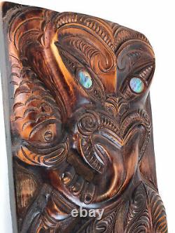 VINTAGE NEW ZEALAND MAORI MANAIA CARVED TIMBER ART PANEL 65 x 22cm PACIFIC TIKI