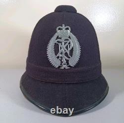 VINTAGE NEW ZEALAND POLICE HAT HELMET KINGS CROWN BADGE 1960 Black Bobbie
