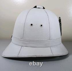 VINTAGE NEW ZEALAND POLICE HAT HELMET KINGS CROWN BADGE 1960 White Bobbie RARE