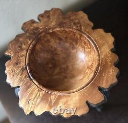 VTG Hand Carved New Zealand Silver Beech BURL WOOD BOWL and IRON PEDESTAL SIGNED