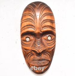 VTG Maori Rotorua New Zealand Moana Wood Carving Polynesian Shell Tiki Mask 11