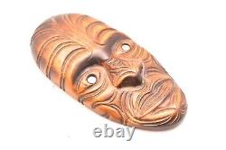 VTG Maori Rotorua New Zealand Moana Wood Carving Polynesian Shell Tiki Mask 11