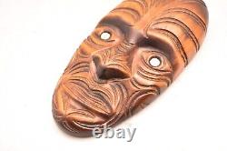 VTG Maori Rotorua New Zealand Moana Wood Carving Polynesian Shell Tiki Mask 11