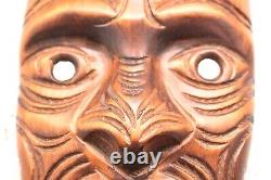 VTG Maori Rotorua New Zealand Moana Wood Carving Polynesian Shell Tiki Mask 11