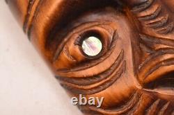 VTG Maori Rotorua New Zealand Moana Wood Carving Polynesian Shell Tiki Mask 11