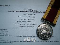 Victorian China Opium War 1842 medal J Burton Ord HMS North Star ent New Zealand
