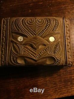 Vintage 1940's Maori Hand Carved Feather, Trinket Box