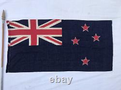 Vintage 1953 New Zealand Ensign Flag & Pole QEII Coronation Cotton Flag 34 86cm