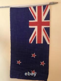 Vintage 1953 New Zealand Ensign Flag & Pole QEII Coronation Waving Flag 34 x 17