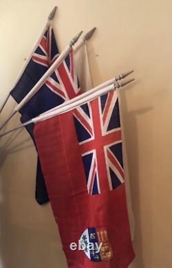 Vintage 1953 New Zealand Ensign Flag & Pole QEII Coronation Waving Flag 34 x 17