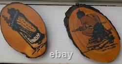 Vintage 1970s New Zealand Maori Chief, Maori Warrior Carved Art Wall Plaques