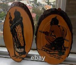 Vintage 1970s New Zealand Maori Chief, Maori Warrior Carved Art Wall Plaques