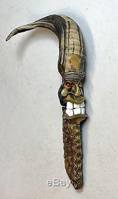 Vintage 1980' New Zealand Hunting Fighting Dagger Knife WithScabbard Horn Handle