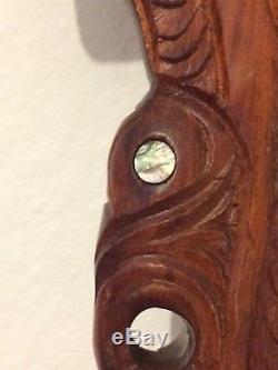 Vintage Hand Carved Maori Mere Patu Wahaika Club ft. Paua Shell Eyes New Zealand