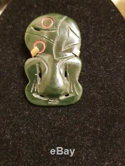 Vintage Hand Carved Maori Pounamu Nz Greenstone Nephrite Jade Hei Tiki