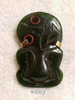 Vintage Hand Carved Maori Pounamu Nz Greenstone Nephrite Jade Hei Tiki