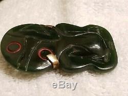 Vintage Hand Carved Maori Pounamu Nz Greenstone Nephrite Jade Hei Tiki