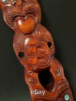 Vintage Hand Carved Maori Tiki Wooden Panel Wall Hanging Rotorua New Zealand