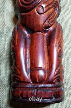 Vintage Hand Carved Wood Maori Tiki Carving Statue Man Artist Signed New Zealand