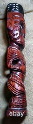 Vintage Hand Carved Wood Maori Tiki Carving Statue Man Artist Signed New Zealand