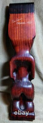 Vintage Hand Carved Wood Maori Tiki Carving Statue Man Artist Signed New Zealand