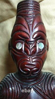 Vintage Hand Carved Wood Maori Tiki Carving Statue Man God New Zealand Tribal