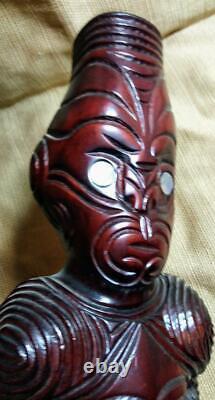 Vintage Hand Carved Wood Maori Tiki Carving Statue Man God New Zealand Tribal