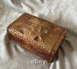 Vintage Large Maori New Zealand Wooden Hand Carved Tiki And Paua Shell Eyes Box