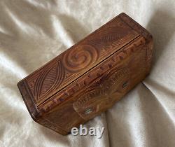 Vintage Large Maori New Zealand Wooden Hand Carved Tiki And Paua Shell Eyes Box