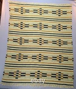 Vintage Manatunga New Zealand Wool Geometric Aztec Western Blanket MCM 59 x 56