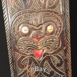 Vintage Maori Carved Tattoo Box New Zealand Wood Abalone Shell Tiki PRIORITY