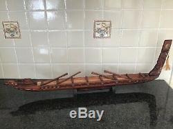 Vintage Maori Carved Wooden Waka War Canoe New Zealand Pacific Island