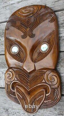 Vintage Maori Face Mask Carving Tribal Wall Art New Zealand Large 15X8