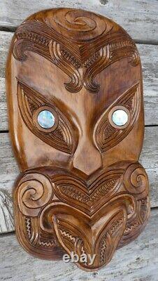 Vintage Maori Face Mask Carving Tribal Wall Art New Zealand Large 15X8