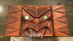 Vintage Maori New Zealand Carved Hinged Box Paua Eyes