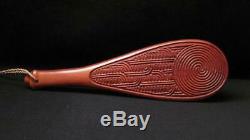 Vintage Maori Patu Handcarved Wooden War Club New Zealand Tribal Spiral Design