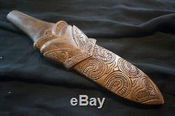 Vintage Maori Taiaha Spearhead Double Side Carving New Zealand