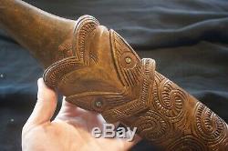 Vintage Maori Taiaha Spearhead Double Side Carving New Zealand