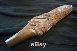 Vintage Maori Taiaha Spearhead Double Side Carving New Zealand