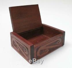 Vintage Maori Tiki Hand Carved Wooden Feather Trinket Box New Zealand Tribal