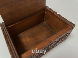 Vintage Maori Tiki Hand Carved Wooden Feather Trinket Box New Zealand Tribal