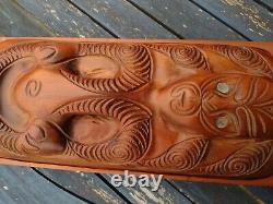 Vintage Maori Tiki Hand Carved Wooden Treasure Box New Zealand 1.3 kg Paua Shell