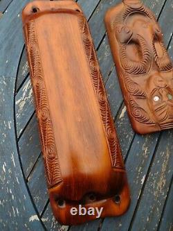 Vintage Maori Tiki Hand Carved Wooden Treasure Box New Zealand 1.3 kg Paua Shell