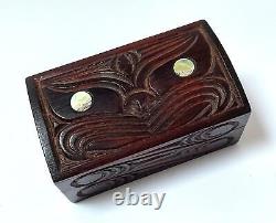 Vintage Maori Tiki Handcarved Wooden Feather Trinket Box New Zealand